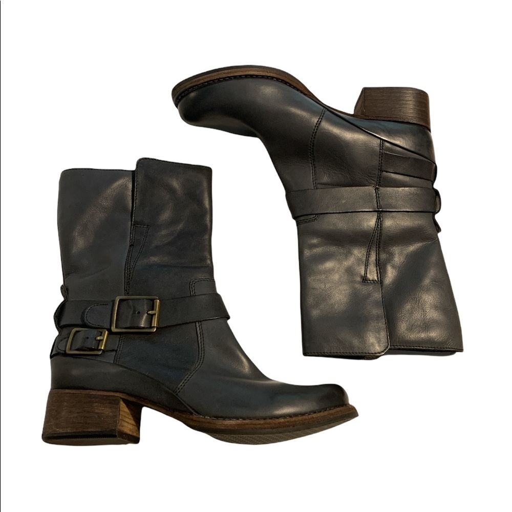 Clarks Monica Soul Biker Boots Dark Gray mid-calf Leather, Size 8